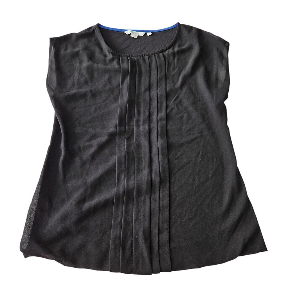 Boden Black Sleeveless Pleated Tank Top Size 6 Cotton Lined Poly Shirt Career